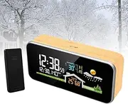 Wireless Multifunction Weather Station, Digital Alarm Clock Temperature Humidity Monitor, Digital Color Weather Station with Outdoor Sensor, Weather Forecast Alarm Clock, for Home Garden Office