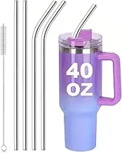 Stainless Steel Straws Set for Stanley Cup, 30cm Reusable Metal Straw for Juices and Drinks, Including Cocktails, with a Cleaning Brush, 2 Straight+2 Curves