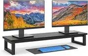 Dual Monitor Stand Riser, 39Inch Large Monitor Stands for 2 Monitors, Computer Monitor Stand, Wooden Desktop Oraganizer Shelf for Office Desk Computer,Laptop,TV, Black