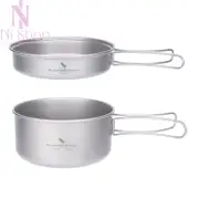 Titanium Camping Pot & Pan Set with Folding Handles Outdoor Cookware for Hiking