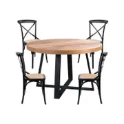 Petunia 5pc 120cm Round Dining Table Set 4 Cross Back Chair Elm Timber Wood