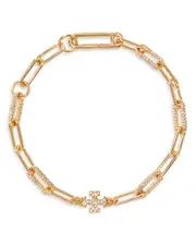 Tory Burch 18K Gold Plated Good Luck Chain Pave Bracelet