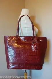 NEW FURLA D-light Mulled Wine Red Embossed Leather Tote Bag - Made in Italy Bag