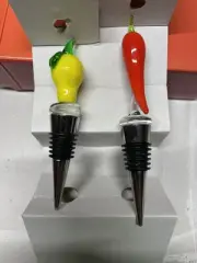 Sandra Alexandra Lemon & Chili Blown Glass Wine Bottle Stopper Set NEW IN BOX