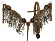 Showman 3D Flower & Aztec Beaded Headstall & Breast Collar Set w/ Fringe