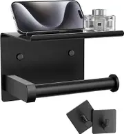 Toilet Paper Holder Stainless Steel Holder Adhesive Wall Mounted Toilet Tissue Roll Holder (Black Matte)