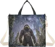 [XYMZR] Corduroy Tote Bag Sasquatch Starry Night for Women Large Shoulder Bag with Pockets for Beach Work Travel Shopping S