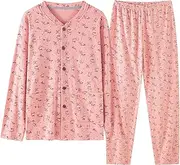 [TOSOFT] Medium Elderly Women's Cotton Thermal Underwear Comfort Loose Base Layer Pajama Mother Cardigan Top Bottom Set