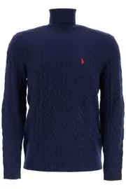 [POLO RALPH LAUREN] POLO RALPH LAUREN high-neck wool and cashmere cable-knit pullover sweater S Blue