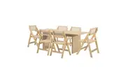 Oikiture 7PCS Dining sets 180cm Rectangular Table with Chairs Foldable Natural