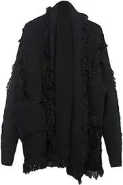 [Generic] Men's Collar Tassel Patchwork Cut Knit Cardigan Solid Color Casual Loose Punk Y2k Knit Cardigan Jacket