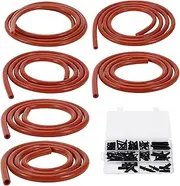 X AUTOHAUX Silicone Vacuum Tubing Hose 130PSI Max Pressure Automotive Vacuum Line Red with Vacuum Connector 1 Set 5Ft 3/4/5/6/8/10mm ID 2.5mm Thickness