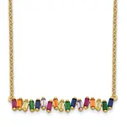 Sterling Silver Prizma Gold-Tone 14K Flash Gold-Plated 16 Inch Colorful Cz Bar Necklace With 2 Extender