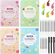 Upgraded and Enlarged Handwriting Practice Book | Grooved Writing Workbook | Includes Pencil Grips | Cursive Practice | Magic Copybook