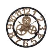 Fashion European Retro Personality Old Wooden Gear Wall Clock Creative Living Room Bar Cafe Decoration Clocks-Gold
