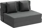 VEVOR 3 in 1 Folding Sofa Bed, Folding Convertible Armchair Bed, 2 Pillows and Washable Cover, Memory Foam Futon Sofa Bed for Living Room, Bedroom, Dark Grey, 195 x 100.5 cm (Twin)