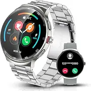 FILIEKEU Women Men Smart Watch Bluetooth Calls IP68 Waterproof Sport Fitness Tracker 1.45" AMOLED HD Touch Screen Silver Stainless Steel Smart Watches for Android iOS