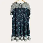 Ann Taylor Blue Mixed Floral Print Flounce Short Sleeve Dress Size 12