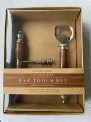 NIB Williams-Sonoma Antique Bamboo Bar Tools Set SS Corkscrew Bottle Opener