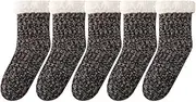[Jaksairos] 5/10 Packs Slipper Socks Women's High Calf Fuzzy Socks Winter Fleece-Lined Thickened Home Cozy Sleep Socks