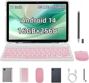 Tablet M2 10.95 Inch 2K Screen, Android 14 Tablets with Mobile Slots 4G Dual SIM Card, 16GB+256GB+1TB Expand, Octa-Core, 8000mAh (M2 + Pink Keyboard Kit)