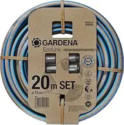 Gardena EcoLine Hose 1/2 inch, 20 m with system parts: sustainable garden hose made from recycled plastic, free of phthalates and pollutants, Power Grip, frost- and UV-resistant (18931-20)