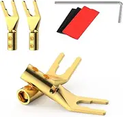 HiFi Speaker Y Spade Connectors, Dual Screw Locking Speaker Cable Plug, Fork Spade Connectors with Allen Wrench for Speaker Wire DIY 4PCS (Gold Plated with Heat Shrink Tube)