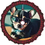 [VPPUR] Chihuahua Dog Glasses Print Xmas Tree Skirt Santa Xmas Decor Holiday Party 48''36''30''Christmas Tree Skirt