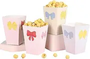 Bowknot Popcorn Boxes, 18 Pack Pink and Beige Decorative Snack Containers for Parties