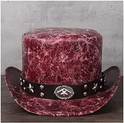PANFU Ladies Men Party Hats Haute Couture Elegant Leather President Hat Metal Decoration Top Hat Rhinestone Party Hats (Color : 2, Size : XL(60-61CM))