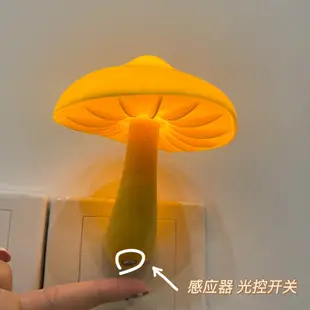 💁‍♀️可愛蘑菇造型小夜燈 LED床頭小燈 光控插電式夜燈 香菇感應夜燈