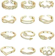 [KONPJE] 10PCS Gold Toe Rings for Women Adjustable Band Toe Rings Non Tarnish Moon Star Toe Rings Heart InfinityToe Ring Summer Beach Toe Jewelry
