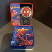 Spiderman Spinner Flip Cover LCD Youth Watch Blk Band In Collectable Box