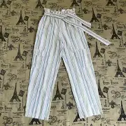 Chillipop NWT! Cream/Multi Striped Belted Tie Side Pockets Ankle Pant Size 10/12