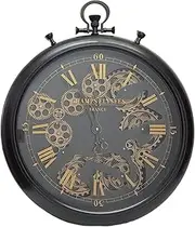 Chilli Temptations French Antique Stop Watch Exposed Gear Moving cogs Wall Clock - Black Industrial Wall Clock, Black