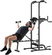 Karelwui Pull Up Station,Pull Up Bar Free Standing, Pull-up Rack with Dumbbell Bench, Height Adjustable Pull Up Dip Station for Home Gym, Dip Stands, Pull Up Bars