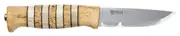 Helle Arv - 87mm Triple Laminated Stainless Steel Knife (Curly Birch, Staghorn and Leather Handle with Leather Sheath)