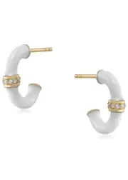 V BY Laura Vann Erin Enamelled Hoop Earrings - White - One Size One Size