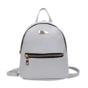 Women's PU Leather Travel Backpack Girls Candy Color Shoulder Bag Casual Daypack Grey