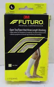 3M Futuro Medical Compression Open Toe/Heel Knee Length Stocking Sock Beige sz L