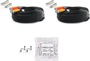 2 Pack 50ft/15M Video Power Cable, BNC Extension Surveillance Camera Cables for CCTV Security DVR System Installation, Included 16 x BNC Connectors and 100pcs Cable Clips