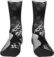 [JEJEA] Checkered Flag Racing print Socks For Men and Women Men's Moisture Control Crew Socks Gifts For Golf, Hunting, Camping