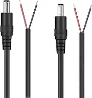 2Pack DC Power Pigtails Cable,TUNGHEY DC 5.5MM x 2.1MM Male Plug to Bare Wire Open End Power Wire Supply Repair Cable,20 AWG Barrel Connector Pigtail for Security Camera,DVR,LED Strip Light (0.5M)