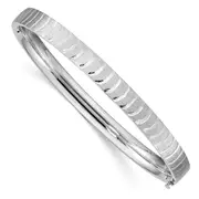 14k White Gold Polished and Brushed Diamond-cut Hinged Bangle
