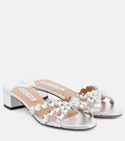 [Aquazzura] Aquazzura Crystal Mirage embellished leather mules AU 7 silver