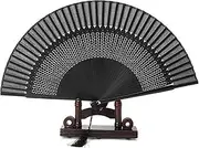 HAMPPLIES Lacquered Black Folding Tassel Fan Elegant Craft Fan with Hollow Out Design for Classical Dance Performance and Decoration Includes Black Case and Cover Portable and Convenient