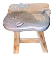 Ocean Animal Whale Wooden Whitewash Child Bath Carved Kitchen Bath Step Stool