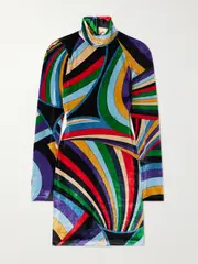 [PUCCI] PUCCI - Printed Stretch-velvet Turtleneck Mini Dress - Multi - small small Multi