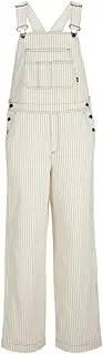 [JACK & JONES] Women's Jxmaddy PNT Jumpsuit, Blanc de Blanc/Stripes: Black pinstripe, Large