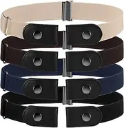 [Syhood] 4 Pieces No Buckle Stretch Belt Buckle-free Belt Invisible Elastic Belt with 4 Pieces Buckles for Jeans Pants, Black,blue,brown, Beige